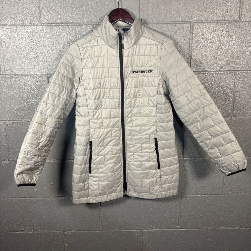 Starbucks Elevate Womens S Quilted Jacket White Employee Logo Full Zip Coat